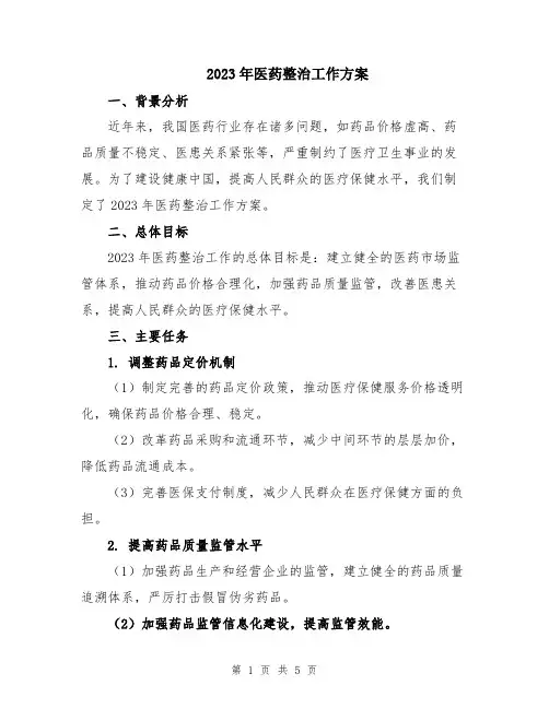 2023年医药整治工作方案