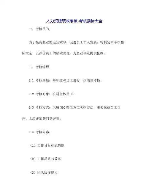 人力资源绩效考核-考核指标大全