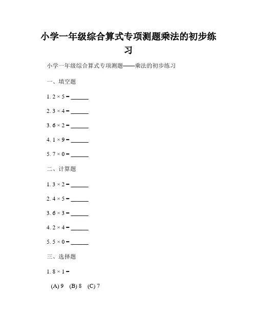 小学一年级综合算式专项测题乘法的初步练习