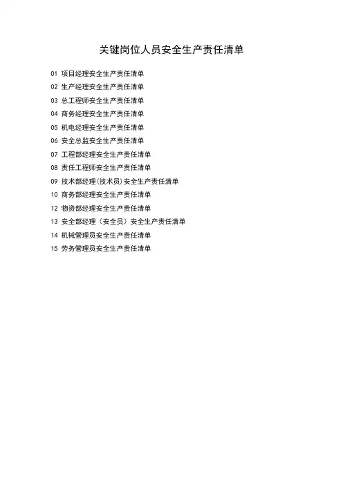 关键岗位人员安全生产责任清单范本