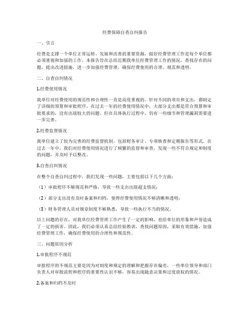 经费保障自查自纠报告