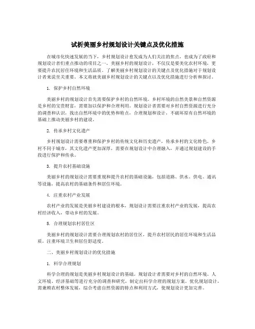 试析美丽乡村规划设计关键点及优化措施