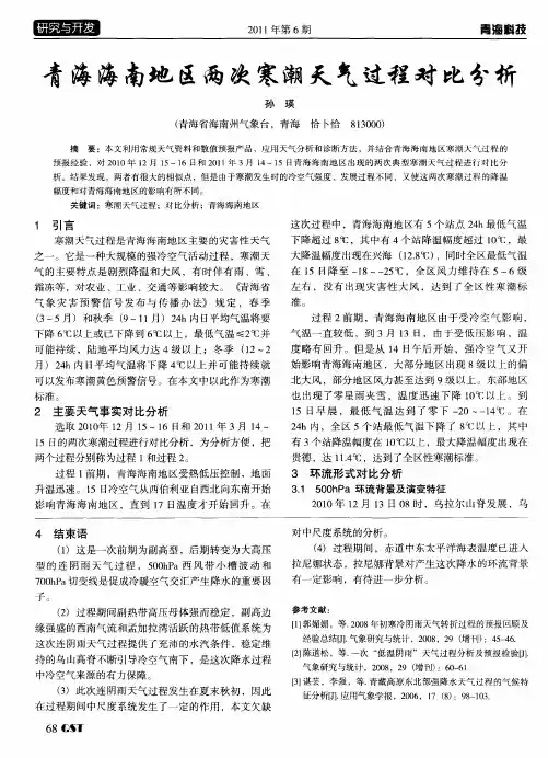 青海海南地区两次寒潮天气过程对比分析