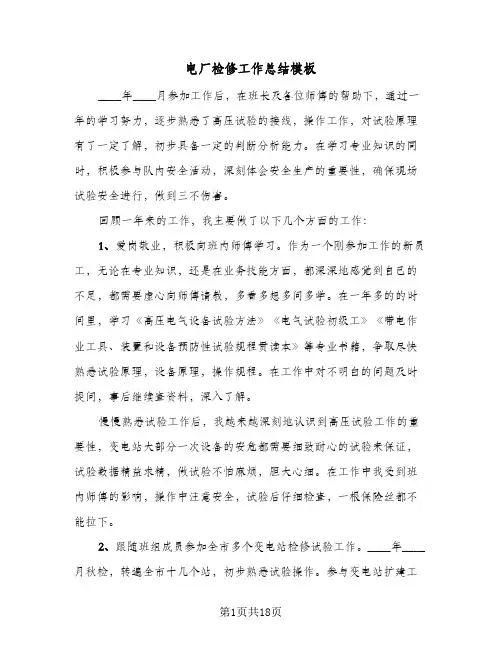 电厂检修工作总结模板(6篇)
