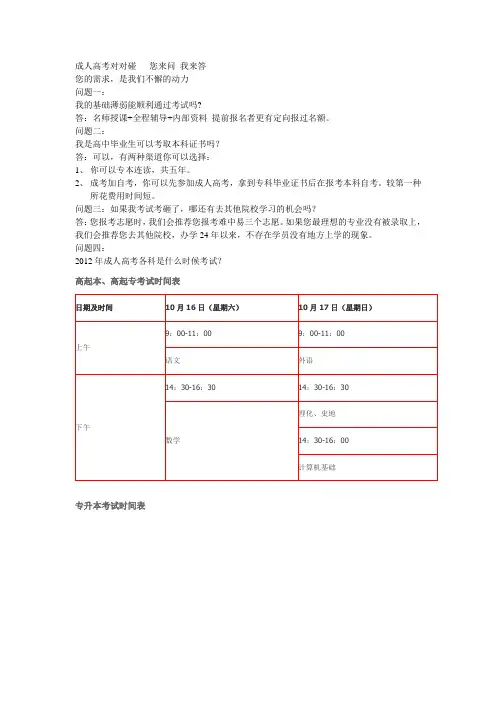 成人高考 成人高考对对碰   您来问 我来答