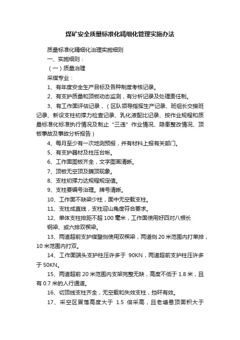 煤矿安全质量标准化精细化管理实施办法