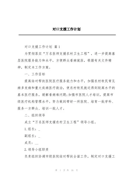 对口支援工作计划