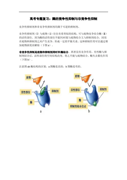2022届高考专题复习：酶的竞争性与非竞争性机制辨析