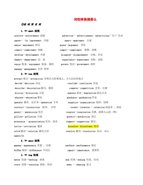 九年级英语-词性转换规则及例子-人教新目标版