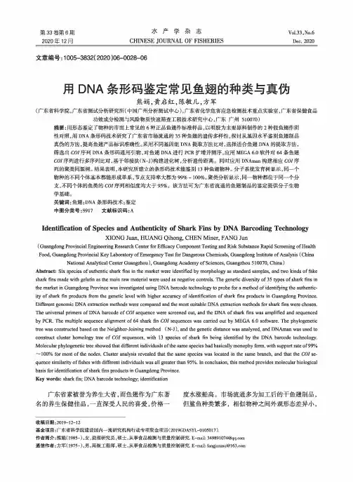 用DNA条形码鉴定常见鱼翅的种类与真伪