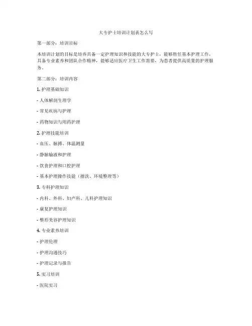 大专护士培训计划表怎么写