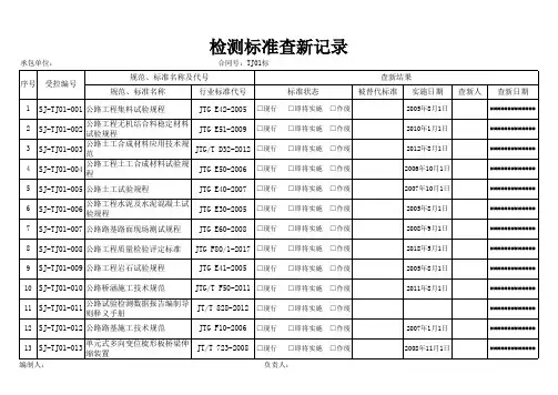 公路规范标准查新台账