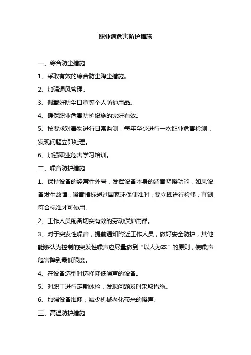 职业病危害防护措施