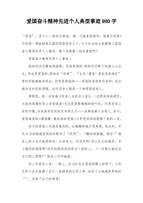 爱国奋斗精神先进个人典型事迹900字