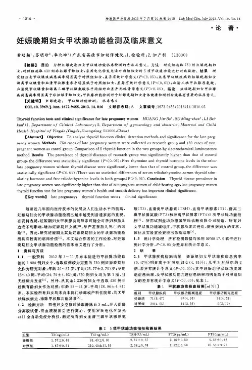 妊娠晚期妇女甲状腺功能检测及临床意义