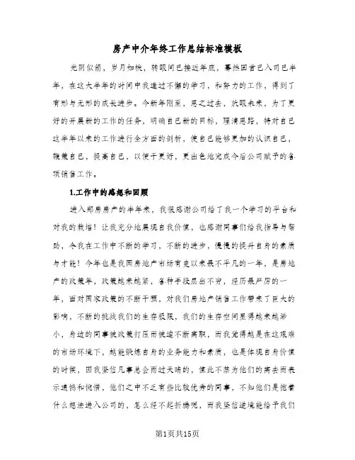 房产中介年终工作总结标准模板(五篇)