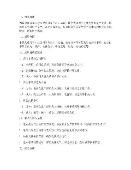 木业公司安全事故应急预案