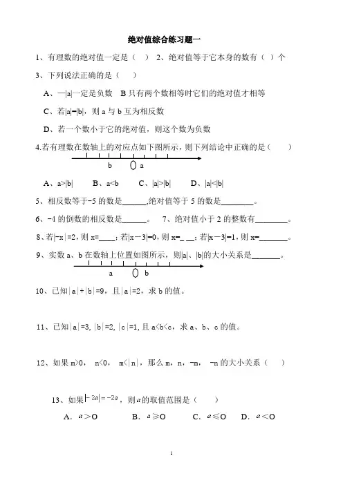 绝对值练习题(精)100道