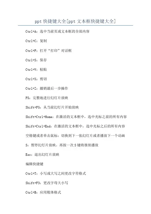 ppt快捷键大全[ppt文本框快捷键大全]