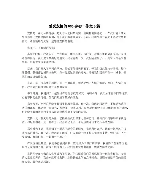 感受友情的600字初一作文3篇
