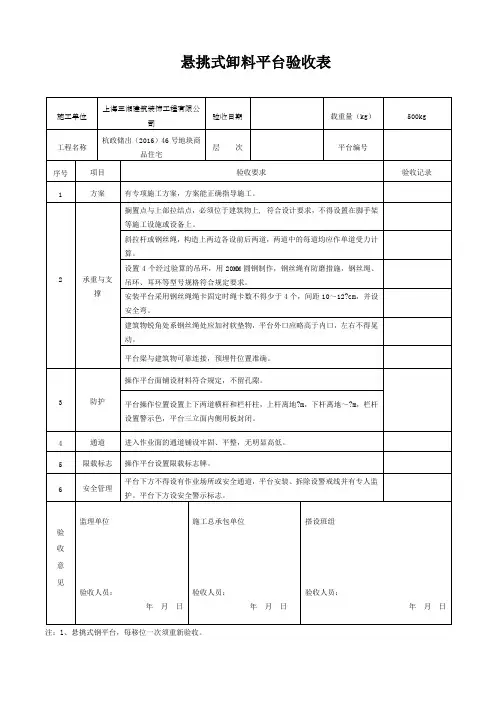 悬挑式卸料平台验收表