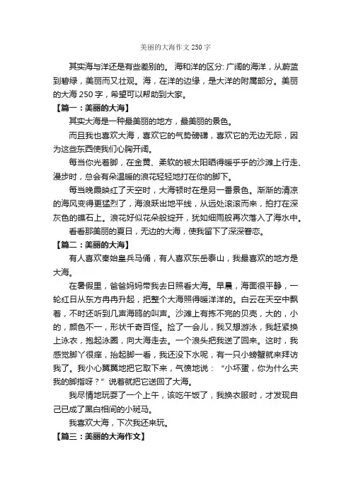 美丽的大海作文250字_描写海的作文_