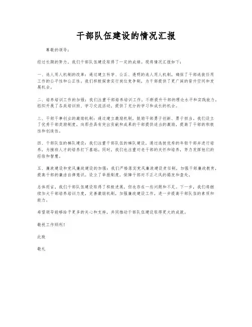 干部队伍建设的情况汇报
