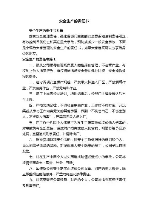 安全生产的责任书5篇