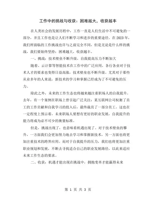 工作中的挑战与收获：困难越大,收获越丰