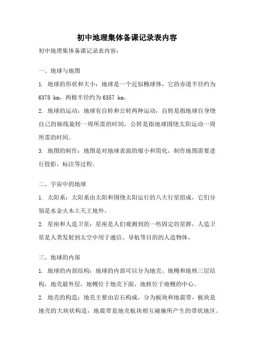 初中地理集体备课记录表内容
