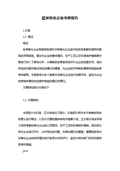 赴某焦化企业考察报告
