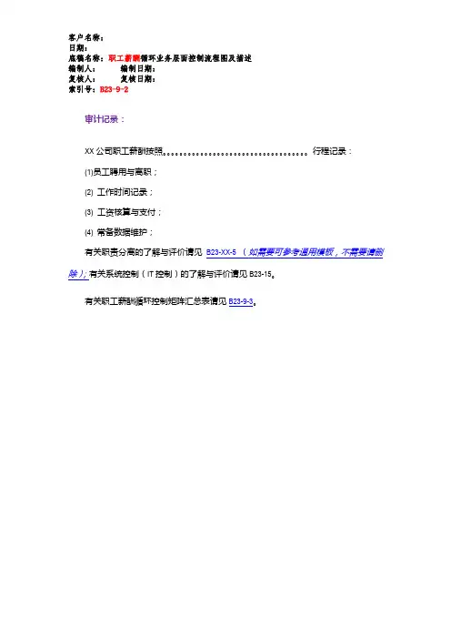 职工薪酬循环业务层面控制 - 流程图及描述