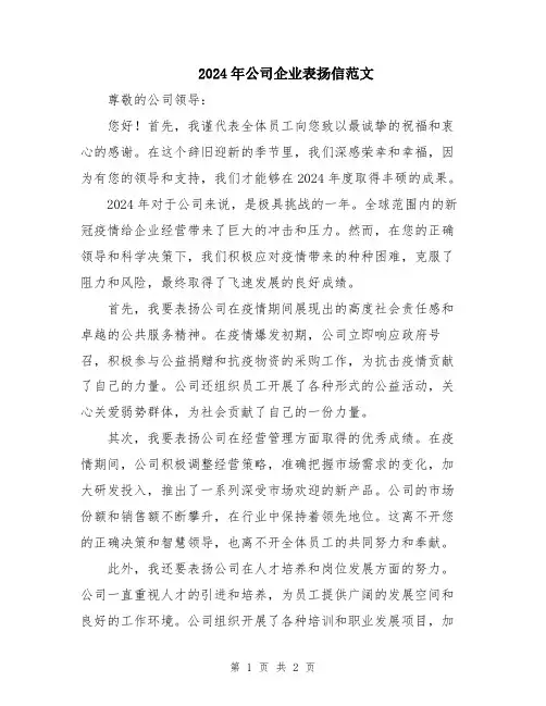 2024年公司企业表扬信范文