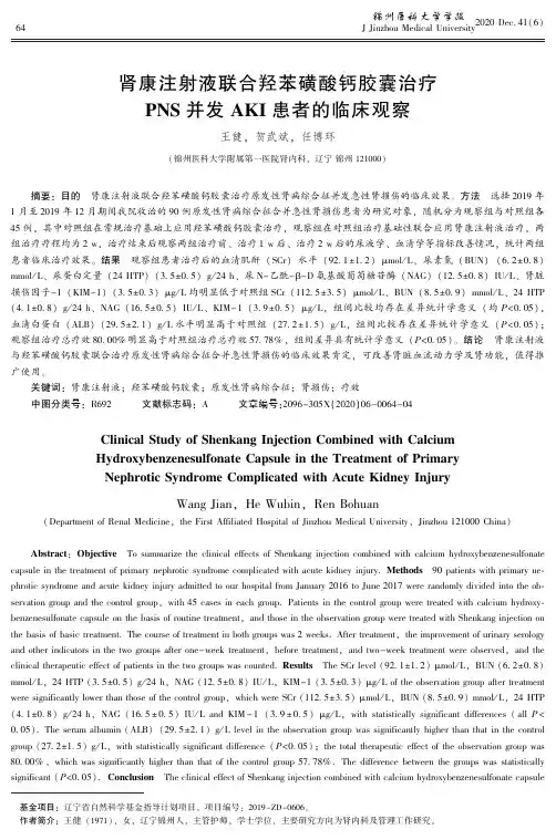 肾康注射液联合羟苯磺酸钙胶囊治疗PNS并发AKI患者的临床观察