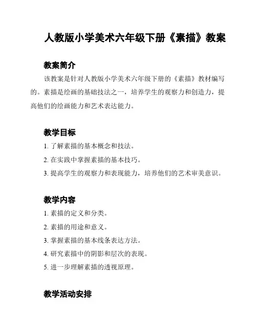 人教版小学美术六年级下册《素描》教案