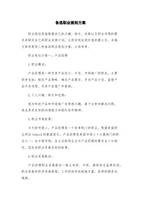 备选职业规划方案