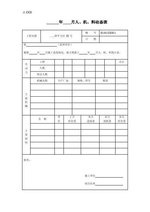 年月人、机、料动态表