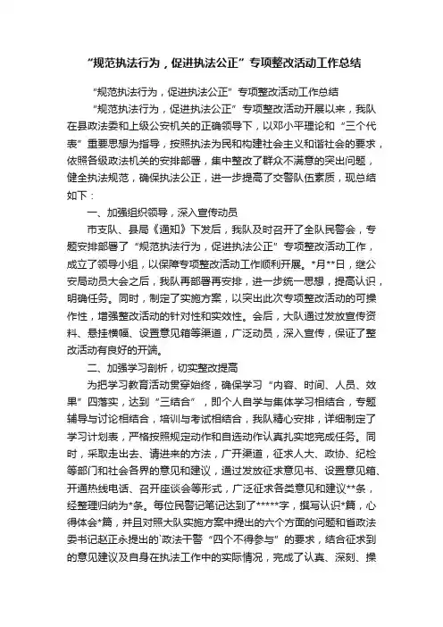 “规范执法行为，促进执法公正”专项整改活动工作总结