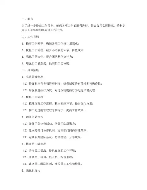 精细化管理下半年工作计划