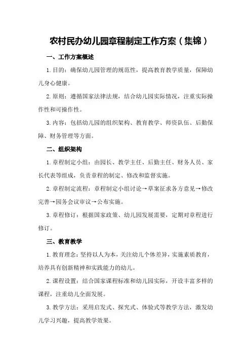 农村民办幼儿园章程制定工作方案(集锦)