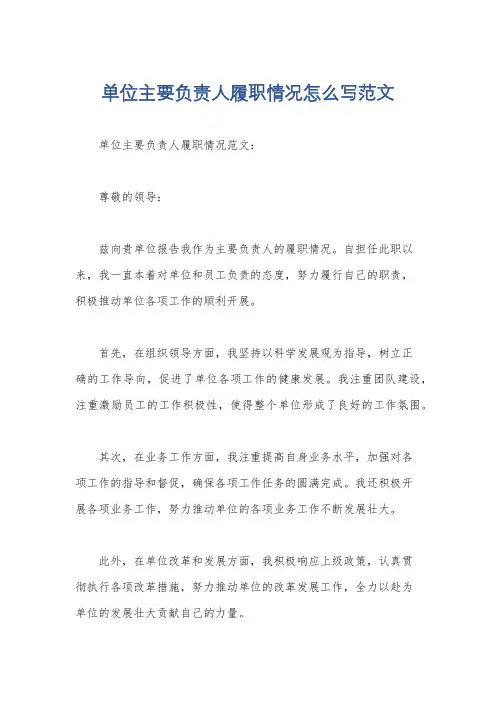 单位主要负责人履职情况怎么写范文