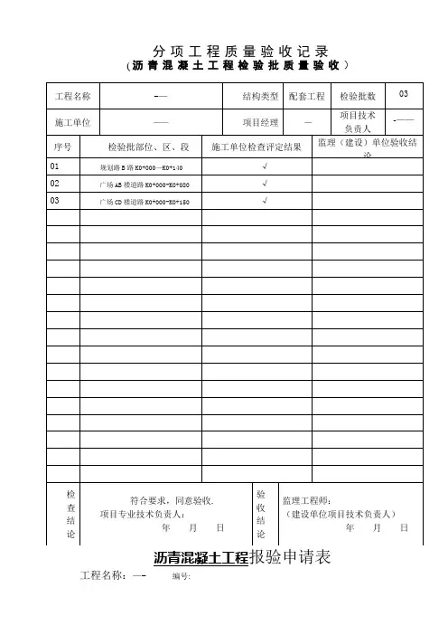 沥青混凝土工程检验批质量验收记录表