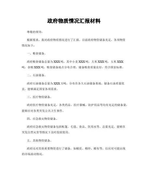 政府物质情况汇报材料