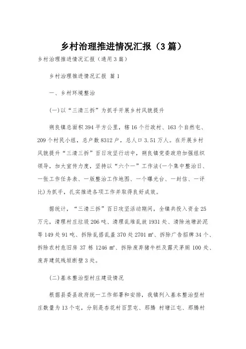 乡村治理推进情况汇报(3篇)