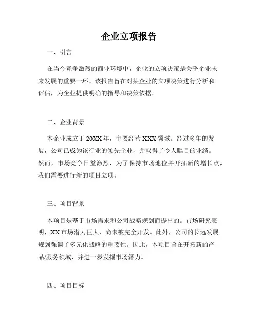 企业立项报告