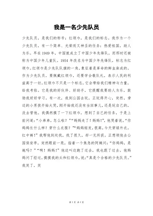 我是一名少先队员_五年级作文