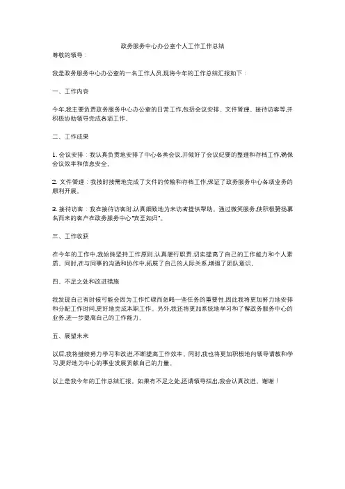 政务服务中心办公室个人工作工作总结