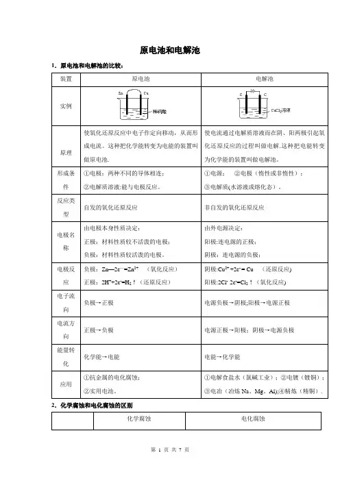 高中化学原电池和电解池全面总结超全版