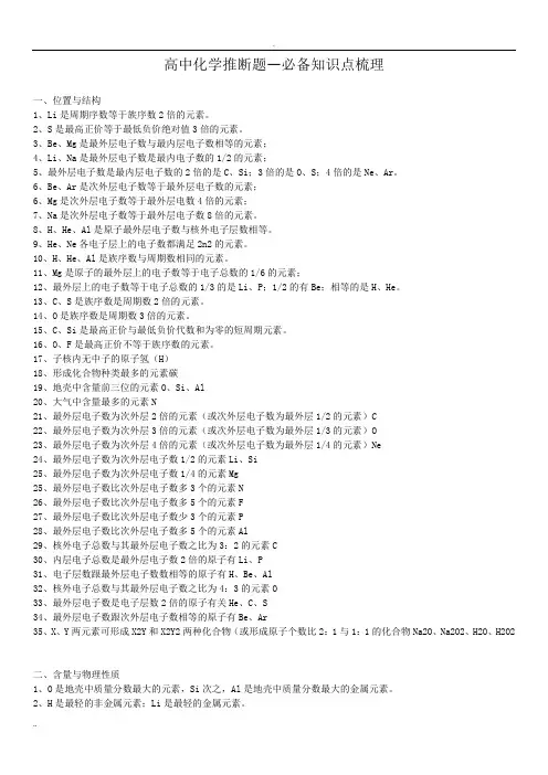 高中化学推断题—必备知识点梳理