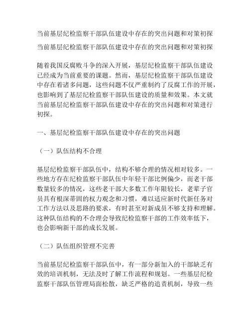 当前基层纪检监察干部队伍建设中存在的突出问题和对策初探